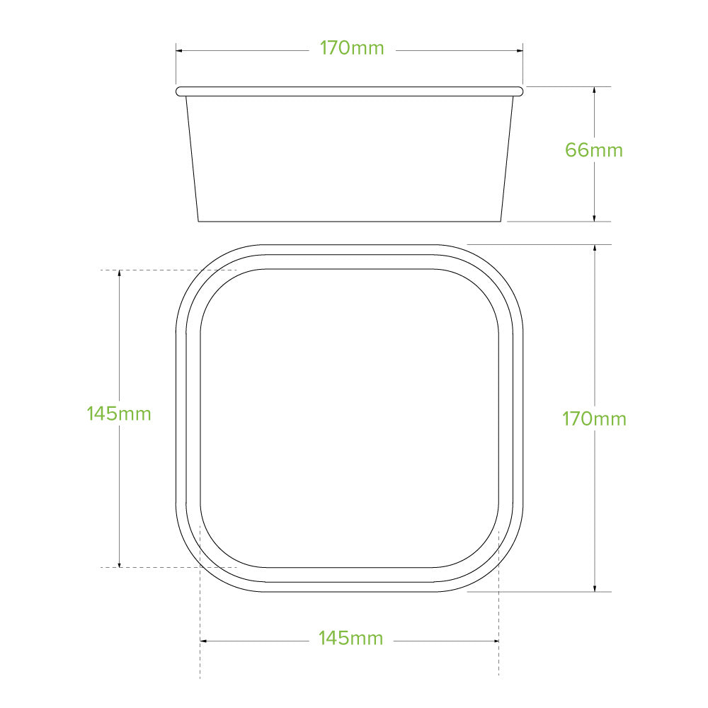 BioPak 1,200ml White BioBoard Square Takeaway Base