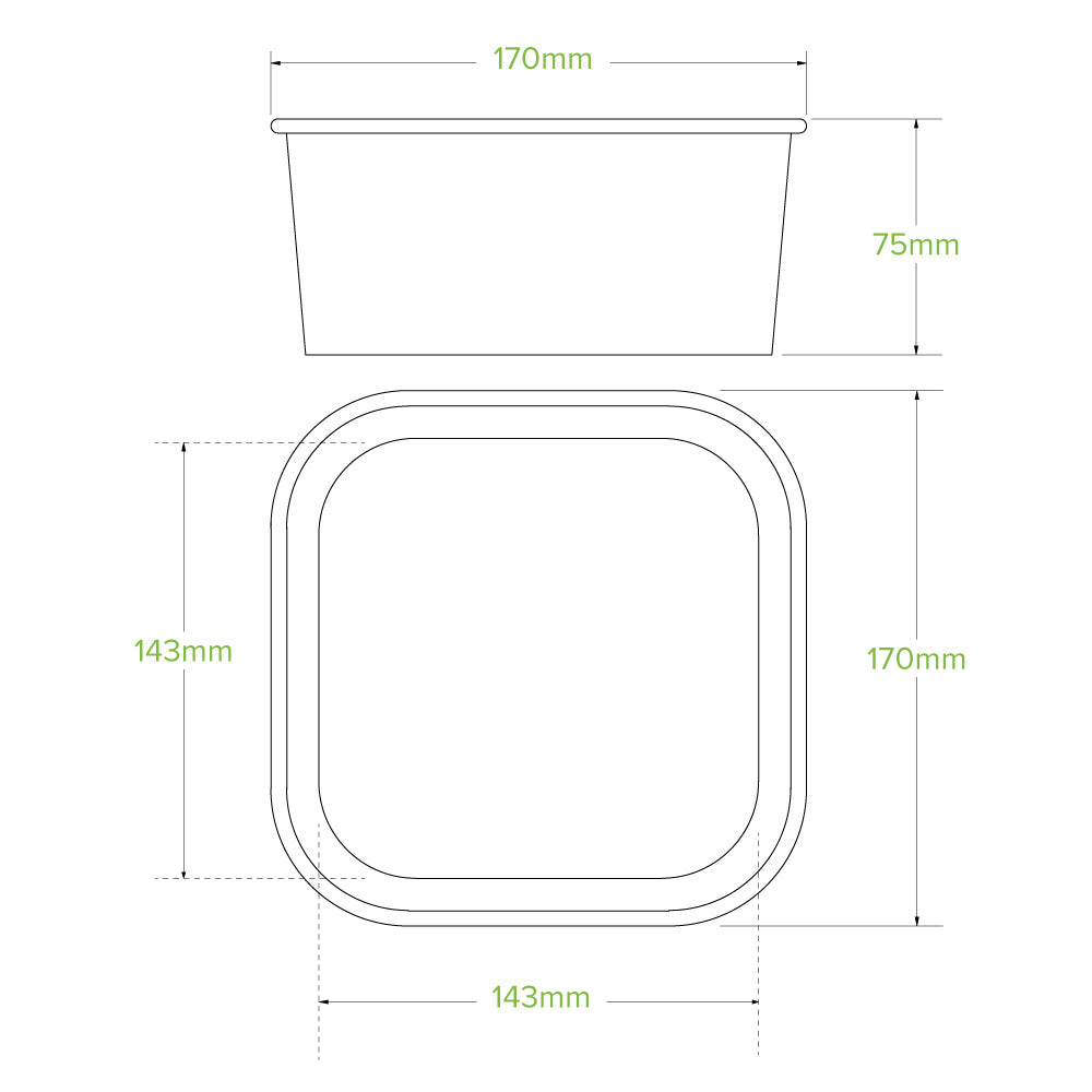 BioPak 1,400ml Kraft BioBoard Square Takeaway Base