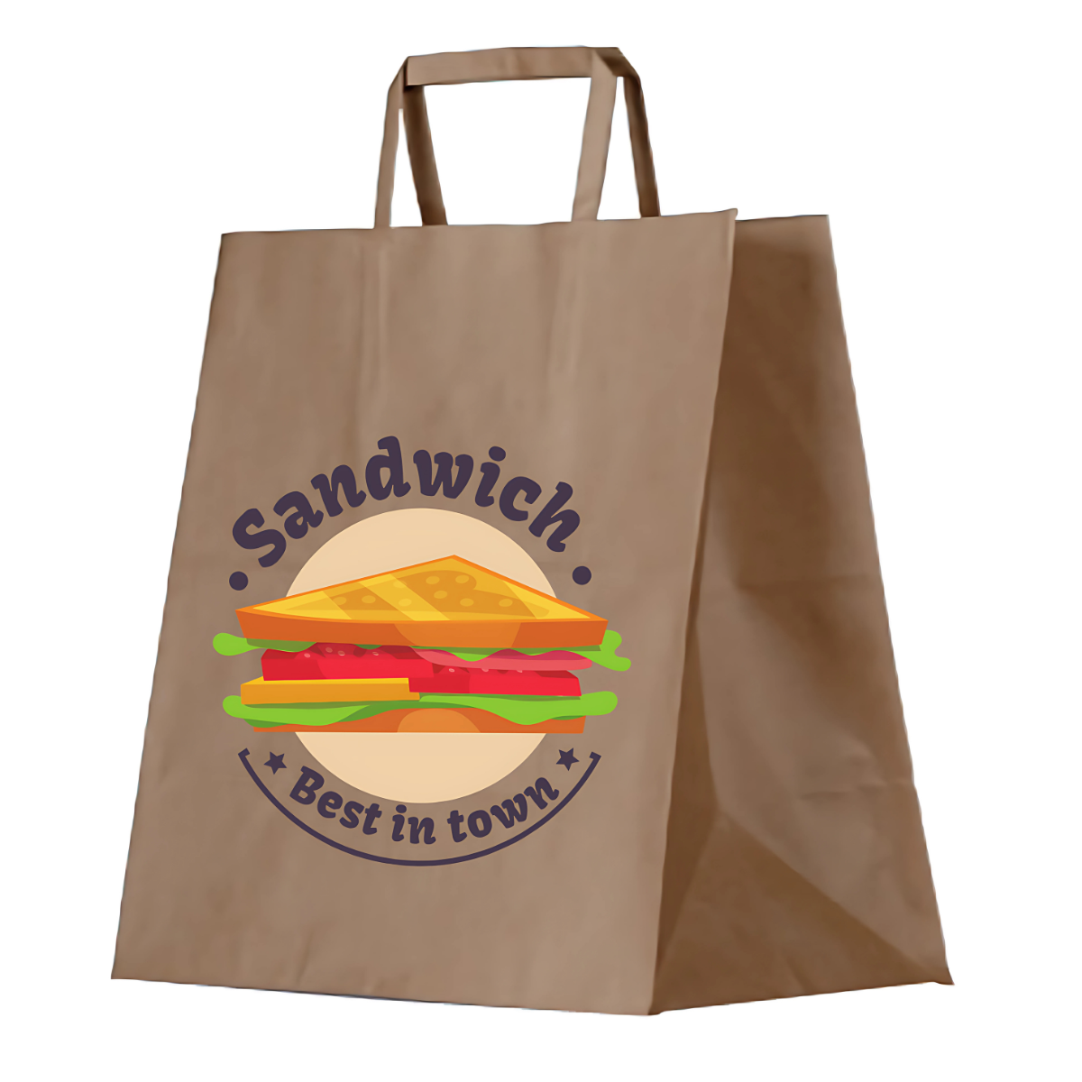Custom Branded Small Flat Handle Brown Takeaway Bag 275x275x150mm