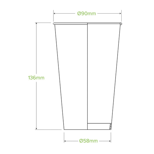 BioPak 500ml / 16oz (90mm) White Cold Paper BioCup
