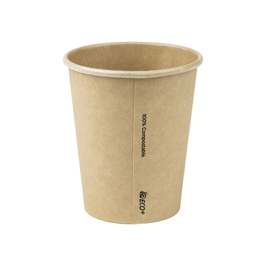 8oz/245mL (80mm) diameter Compostable Coffee Cup Brown Raw