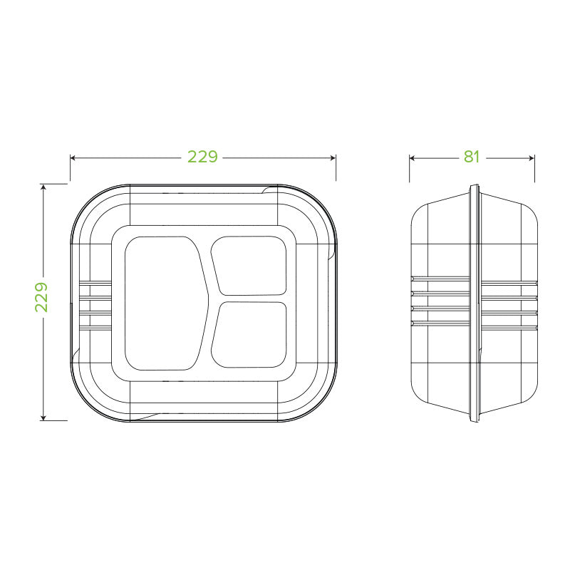 23x23x8cm 3-Compartment White BioCane Clamshell 23x23x8cm 3-Compartment White BioCane Clamshell