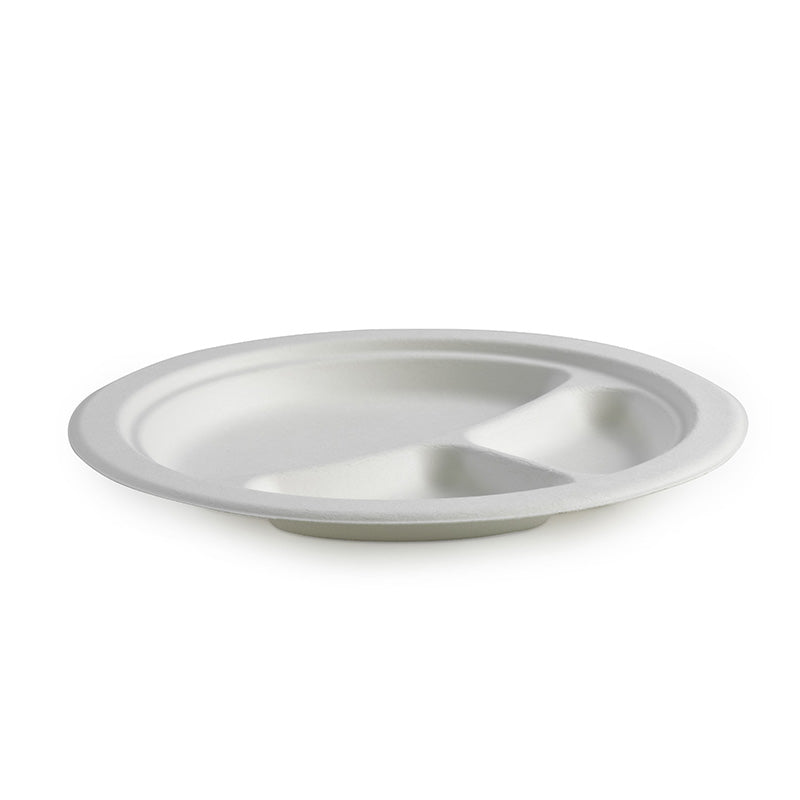 23cm / 9 inch 3-Compartment Round BioCane Plate 23cm / 9 inch 3-Compartment Round BioCane Plate