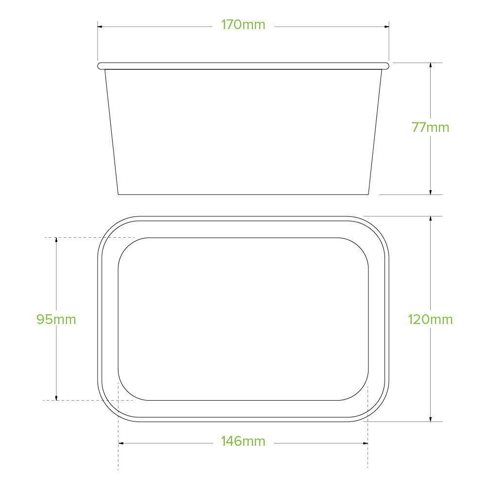 BioPak 1000ml Rectangle PLA lined paper container