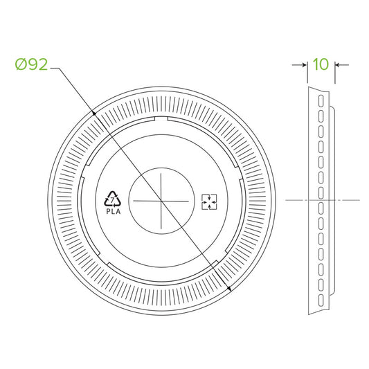 390-650ml /12-22oz 90mm PLA Paper Cold Cup Clear Flat Slot Lid