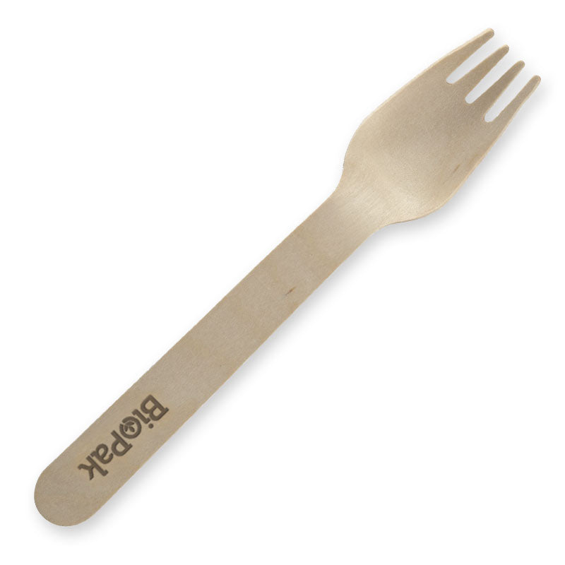 BioPak 16cm Wooden Fork - Individually wrapped 10pk