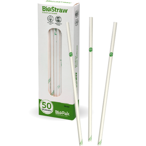 BioPak 6mm White Regular Straws - Individually wrapped 50pk