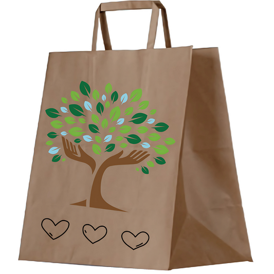 Custom Branded Medium Flat Handle Brown Takeaway Bag 345x320x150mm