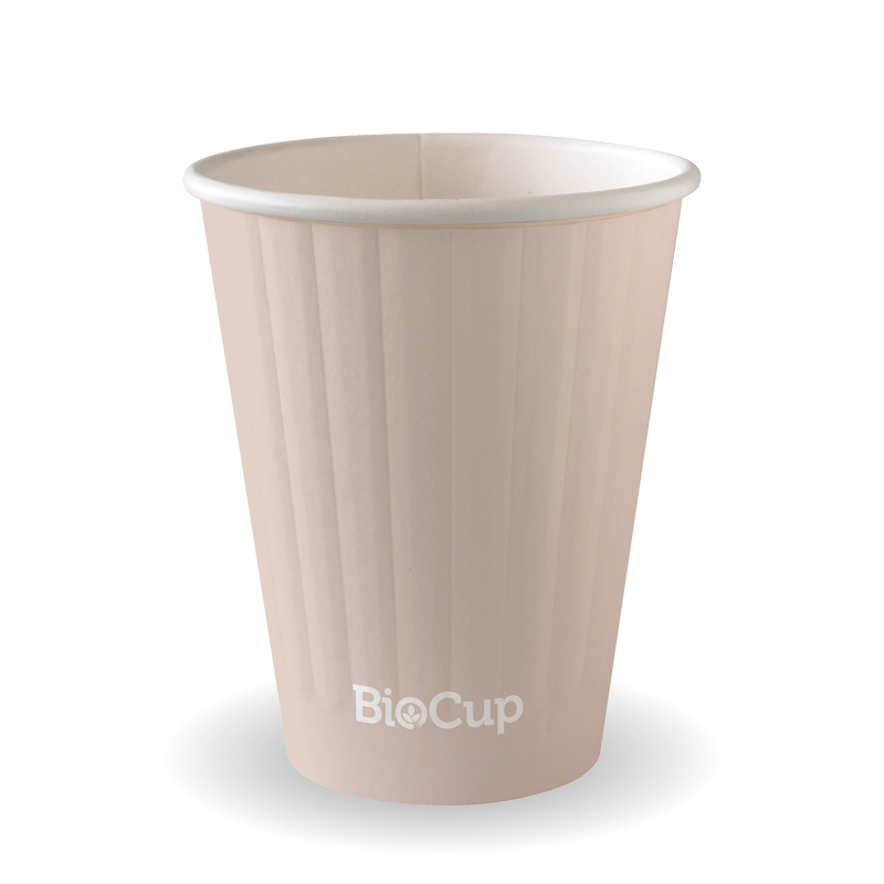 BioPak 255ml / 8oz (80mm) Aqueous Double Wall Home Compostable Takeaway Coffee Cup