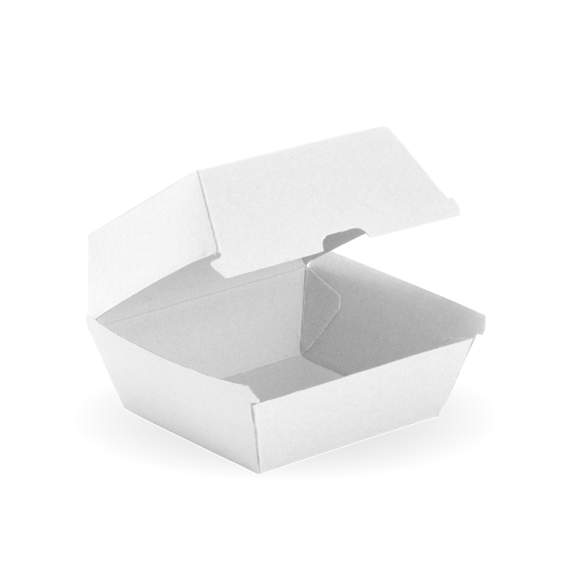 BioPak Disposable Large White Hamburger Box - Made from Paperboard