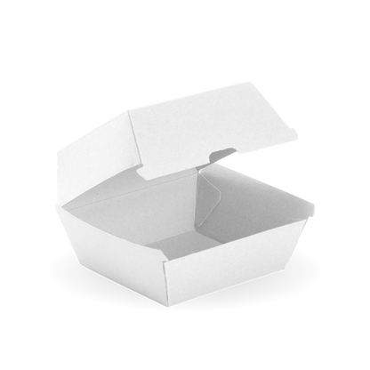 BioPak Disposable Large White Hamburger Box - Made from Paperboard