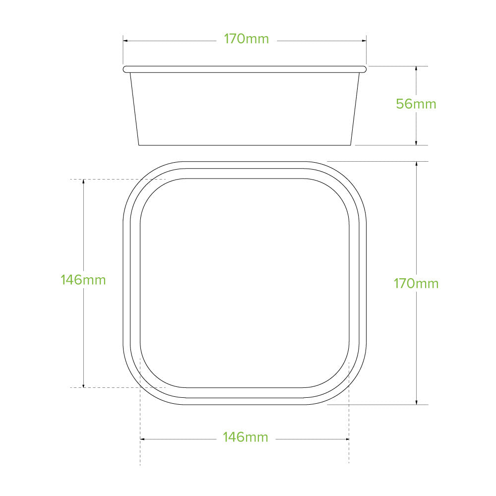 BioPak 1,000ml Kraft BioBoard Square Takeaway Base