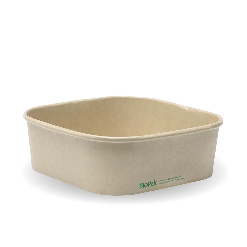 BioPak 1,000ml Kraft BioBoard Square Takeaway Base