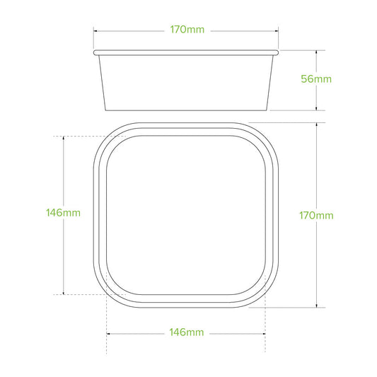BioPak 1,000ml White BioBoard Square Takeaway Base