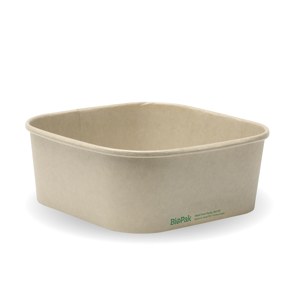 BioPak 1,200ml Kraft BioBoard Square Takeaway Base