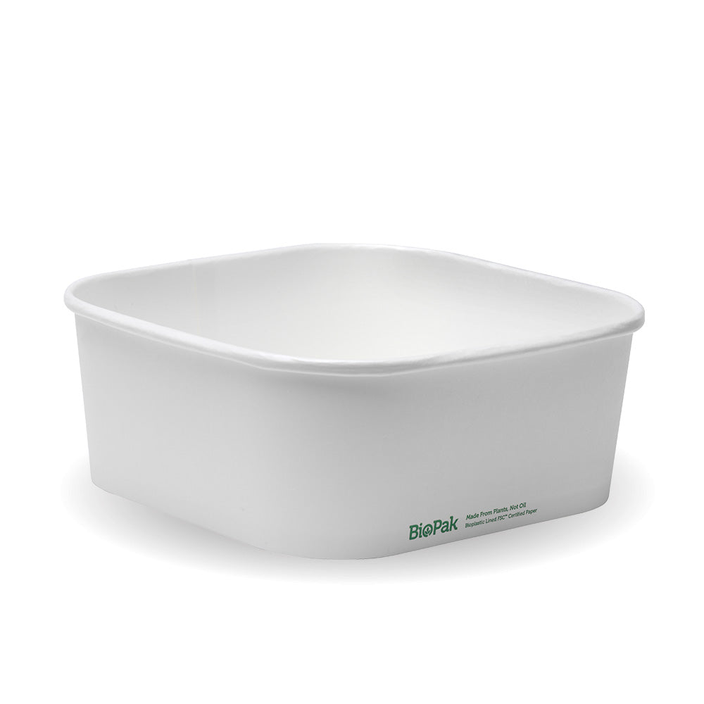BioPak 1,200ml White BioBoard Square Takeaway Base