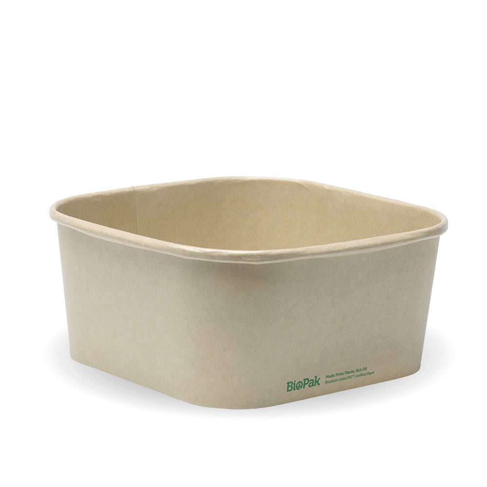 BioPak 1,400ml Kraft BioBoard Square Takeaway Base