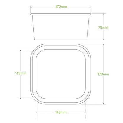 BioPak 1,400ml Kraft BioBoard Square Takeaway Base