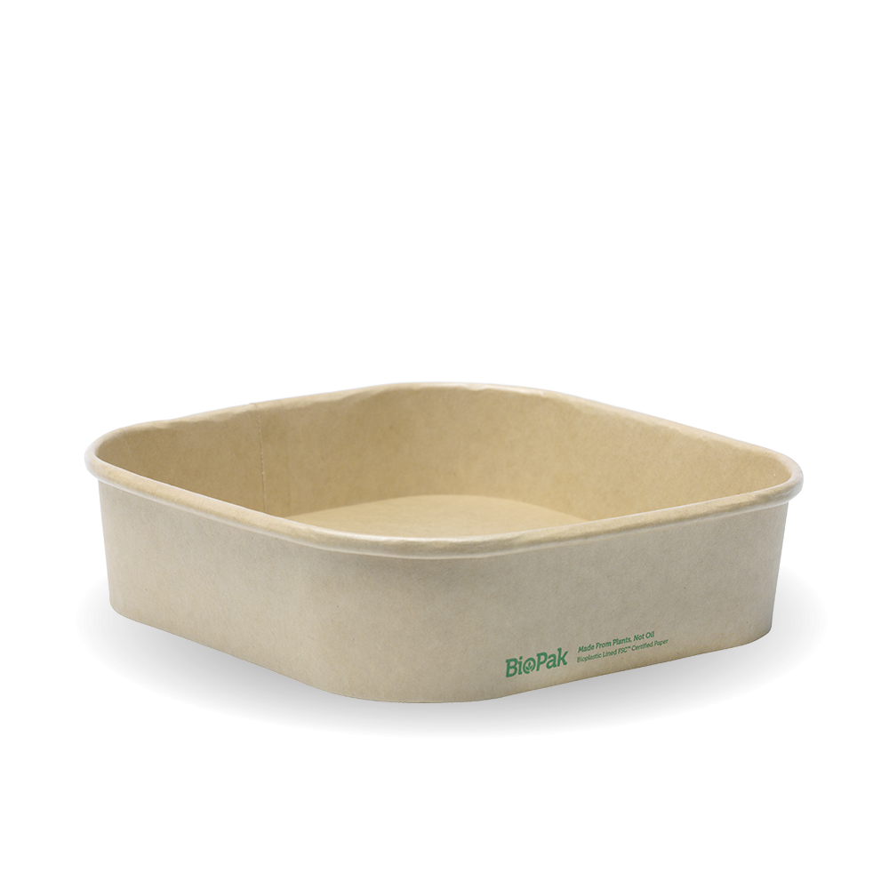 BioPak 750ml Kraft BioBoard Square Takeaway Base