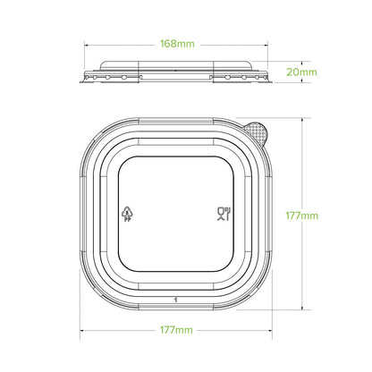 BioPak 750ml-1,400ml Clear PP Square Takeaway Lid