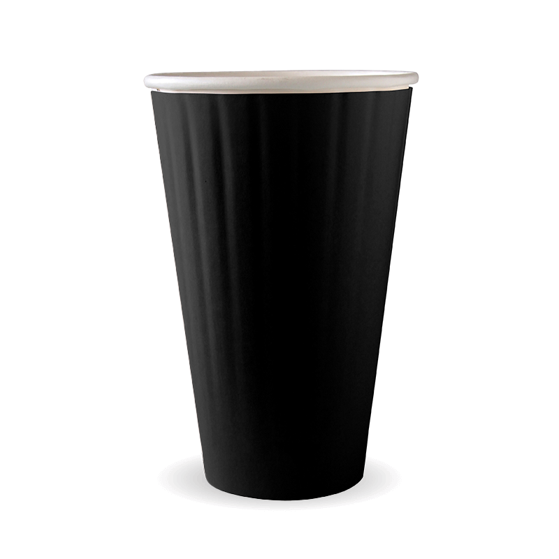 BioPak 460ml / 16oz (90mm) Black Aqueous Double Wall Home Compostable Takeaway Coffee Cup