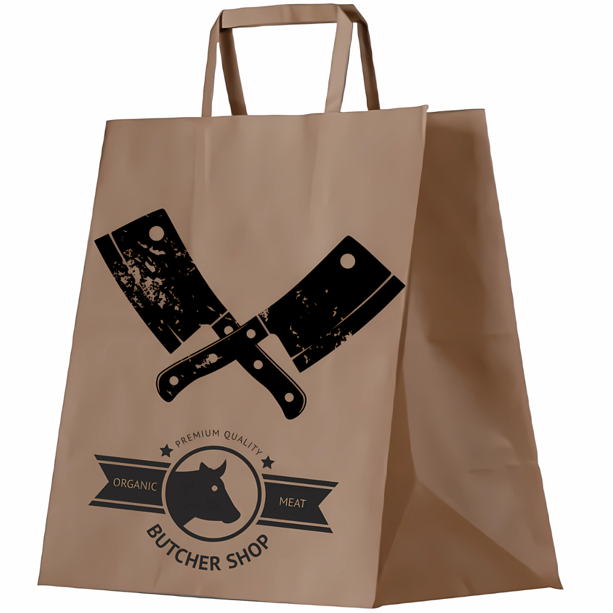 Custom Branded Medium Flat Handle Brown Takeaway Bag 345x320x150mm