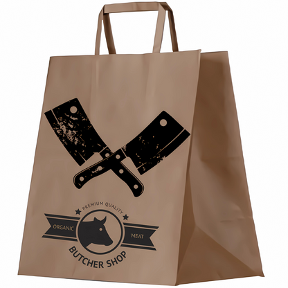 Custom Branded Medium Flat Handle Brown Takeaway Bag 345x320x150mm