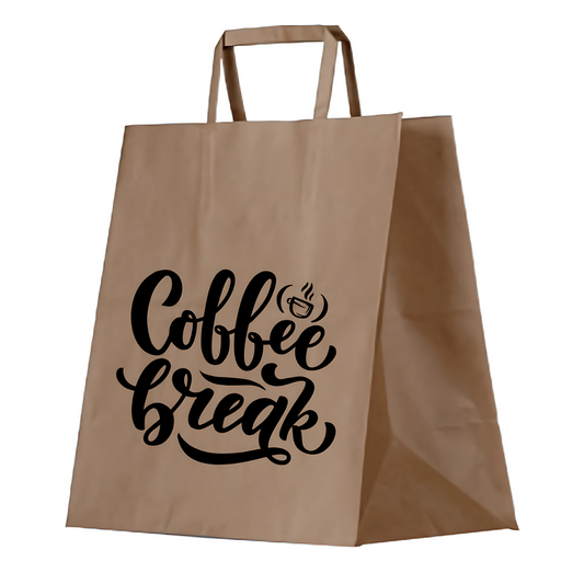 Custom Branded Small Flat Handle Brown Takeaway Bag 275x275x150mm