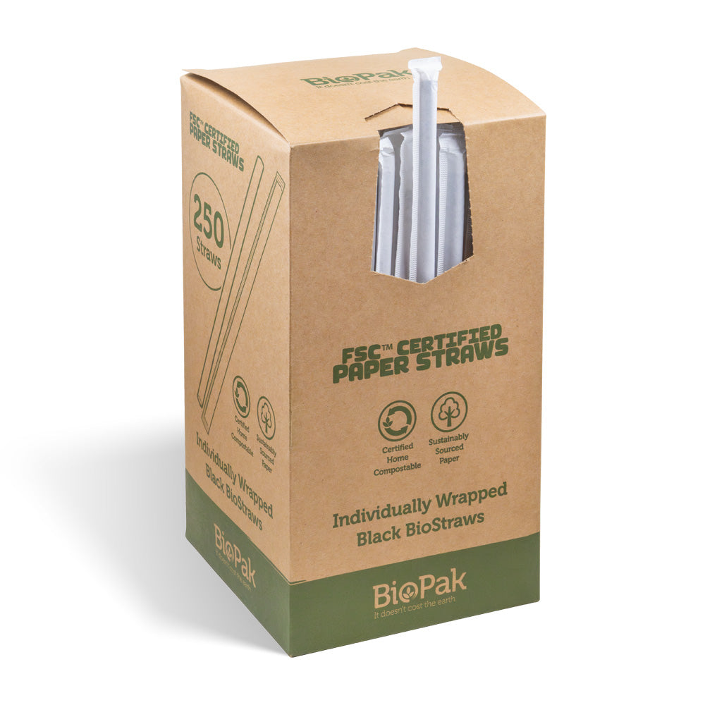 BioPak 7mm Individually Wrapped Regular Black BioStraws