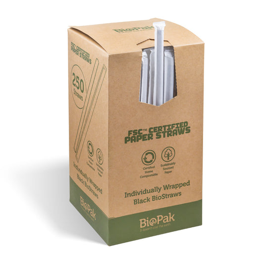 BioPak 7mm Individually Wrapped Regular Black BioStraws