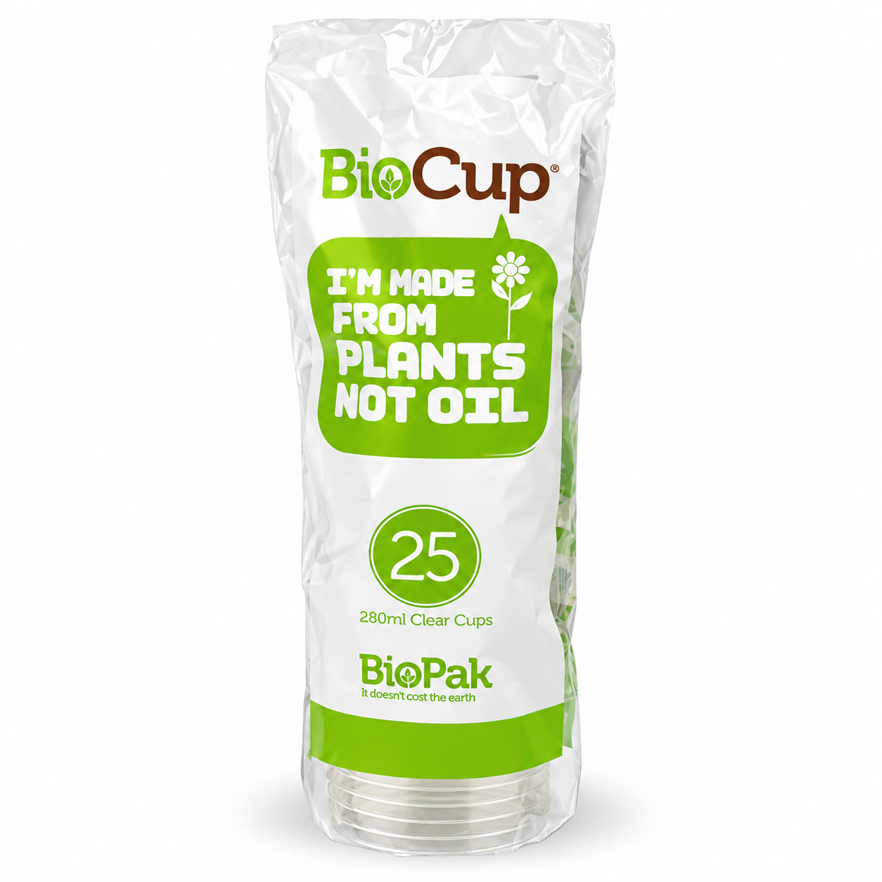BioPak 280ml Clear BioCups Individually wrapped 25pk