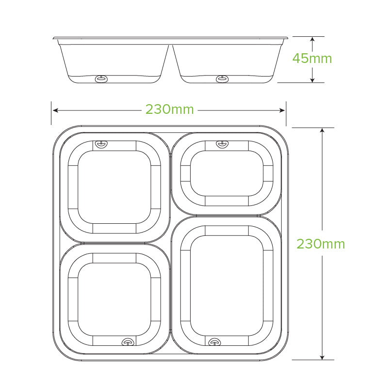 BioPak 4-compartment Large Sugarcane Fibre Takeaway Base specifications