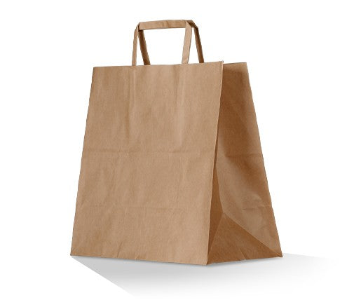 Medium Flat Handle Brown Takeaway Bag 345x320x150mm