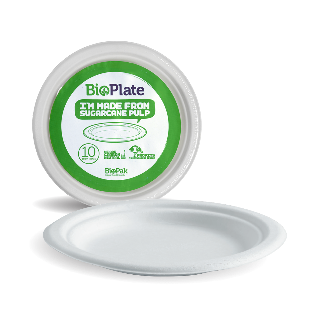 BioPak 18cm / 7 inch White BioPlates - 10pk