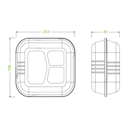 20x22x8cm / 7.8x8x3" 3 -Compartment White BioCane Clamshell