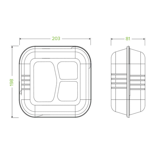 20x22x8cm / 7.8x8x3" 3 -Compartment White BioCane Clamshell