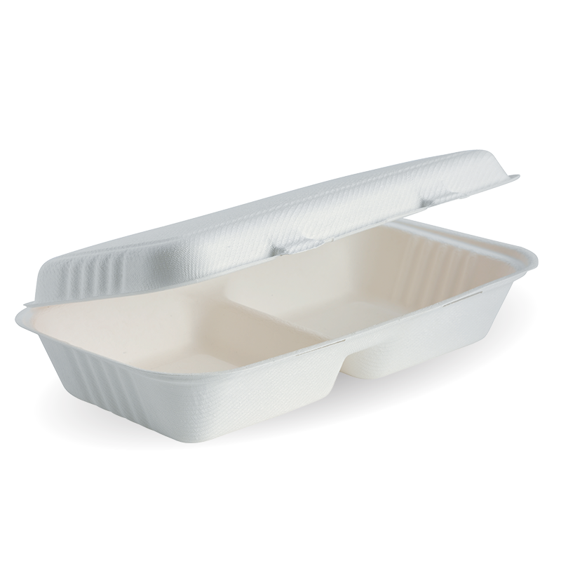 28x16x7cm / 11.6x6x3 inch  2-Compartment White BioCane Clamshell