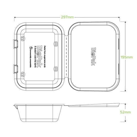 20x15x5cm / 7.5x5x1.9 inch Natural BioCane Clamshell