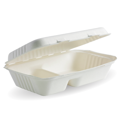 23x15x8cm / 9x6x3" 2-Compartment White BioCane Clamshell