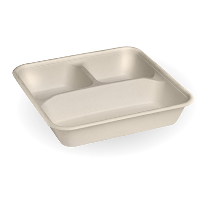 BioPak 3 Compartment Large Natural Sugarcane Fibre Takeaway Base
