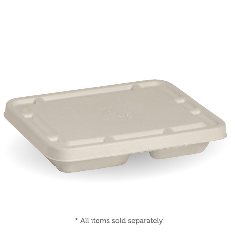 BioPak 3 Compartment Sugarcane Takeaway Base pictured with lid
