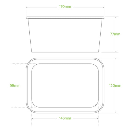 BioPak 1000ml Rectangle PLA lined paper container