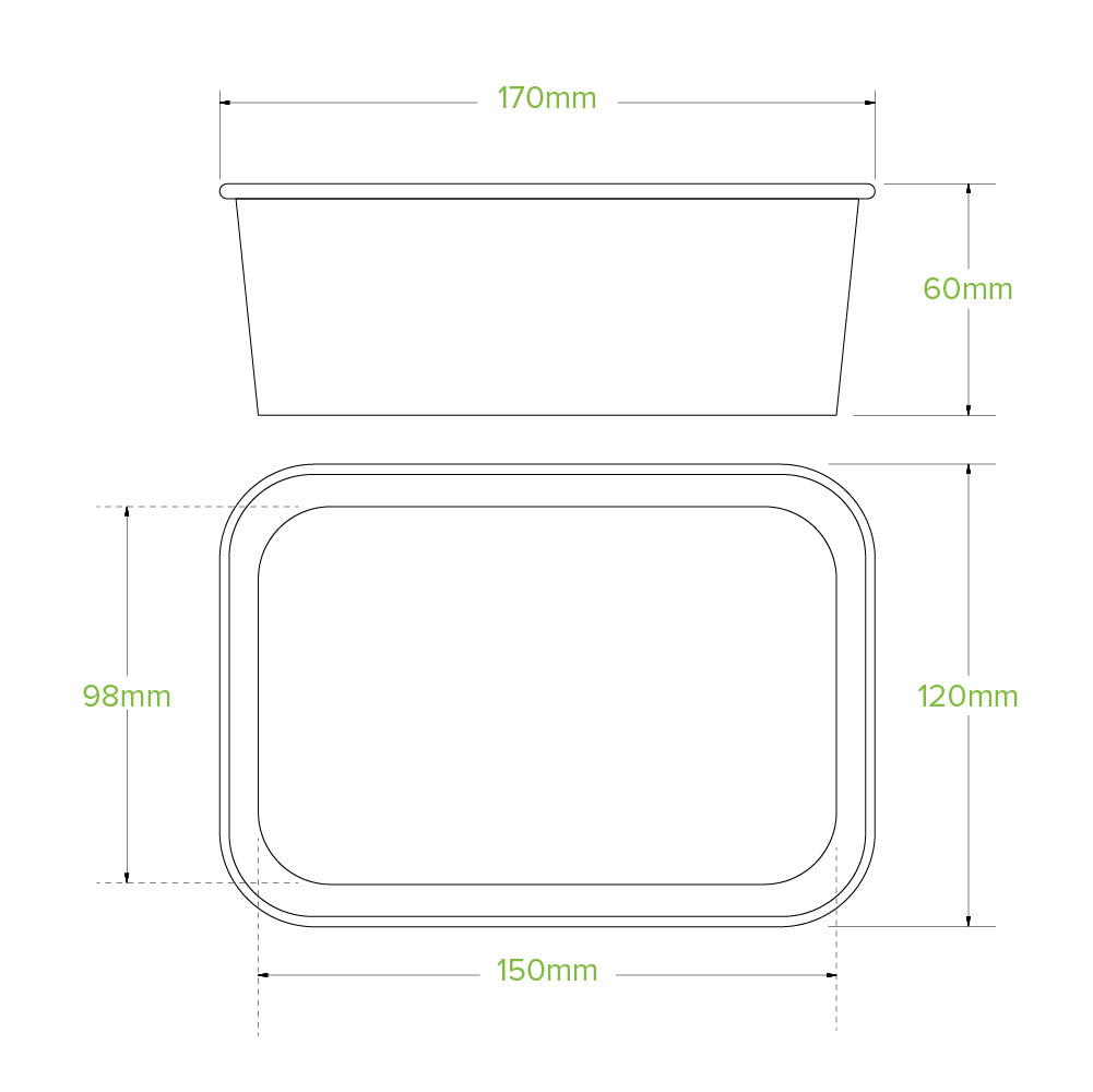 BioPak 750ml Rectangle PLA lined paper container
