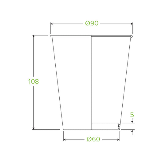 390ml / 12oz (90mm) Kraft Green Stripe Single Wall BioCup