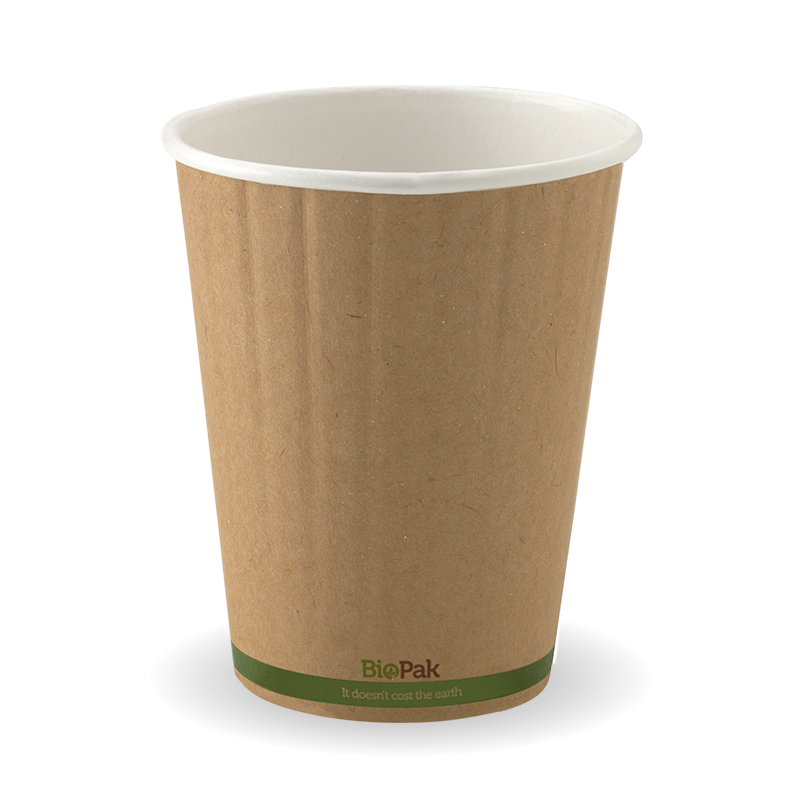 390ml / 12oz (90mm) Kraft Green Stripe Double Wall BioCup