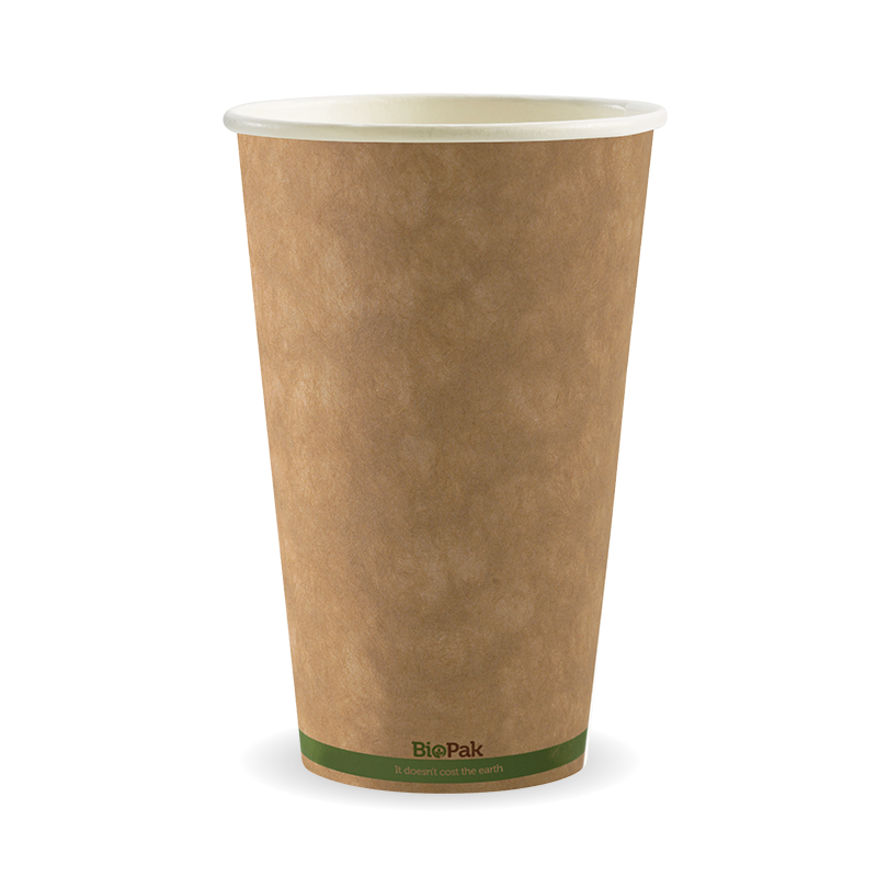 510ml / 16oz (90mm) Kraft Green Stripe Single Wall BioCup