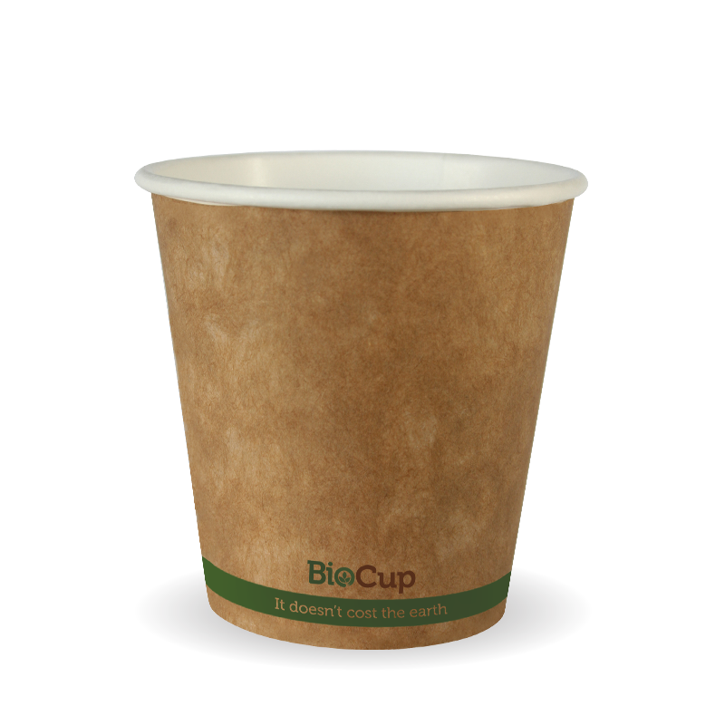 230ml / 6oz (80mm) Kraft Green Stripe Single Wall BioCup