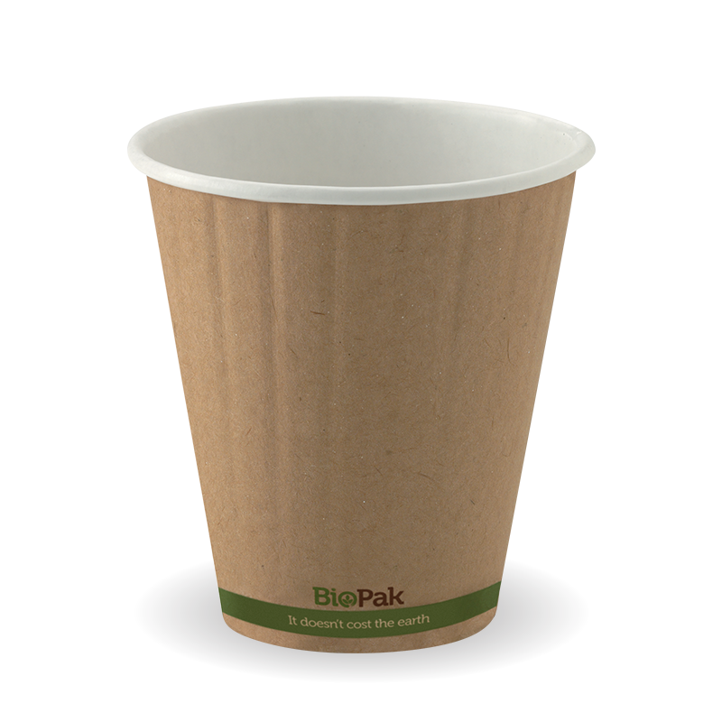 255ml / 8oz (90mm) Kraft Green Stripe Double Wall BioCup