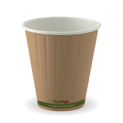 255ml / 8oz (90mm) Kraft Green Stripe Double Wall BioCup