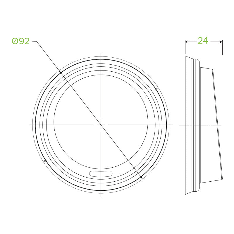 BioPak 8-20oz (90mm DIA) PLA Large Lid -  Size Specifications